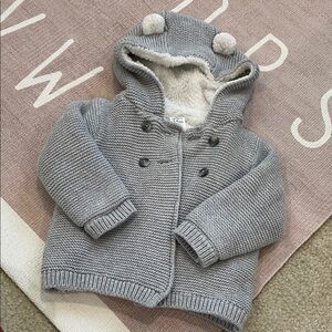 Carter’s Gray Knit Hooded Baby Cardigan with Sherpa Lining 18 month